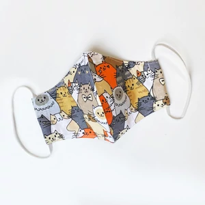 Színes Cica mintás textil maszk - Állítható gumipánttal - Kétrétegű - Szürke/Narancs